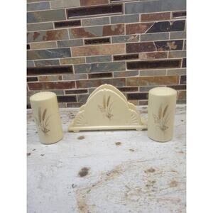 Vintage hyalyn Wheat Salt & Pepper Shakers, Napkin Holder, Pottery Set